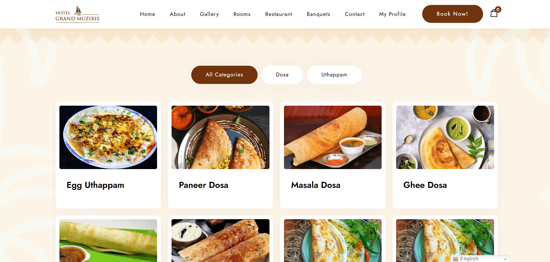 Restaurant Menu Listing Page